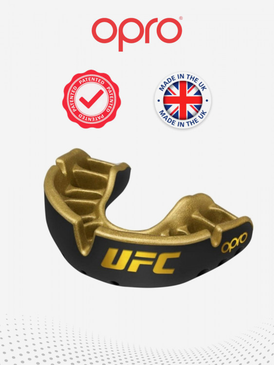 Боксерская капа взрослая, спортивная, защитная для зубов OPRO Self-Fit Gold UFC - Black/Gold