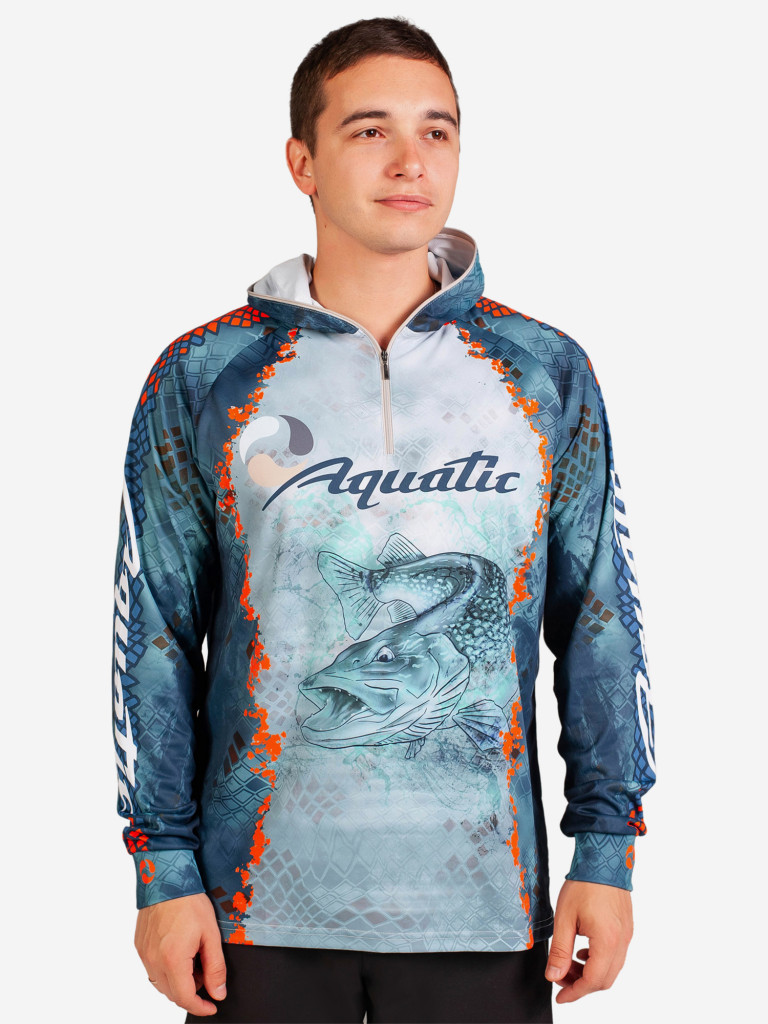 Джерси Аquatic Дж-05 с капюшоном (логотип: PIKE CAMO BLUE) для рыбалки и охоты