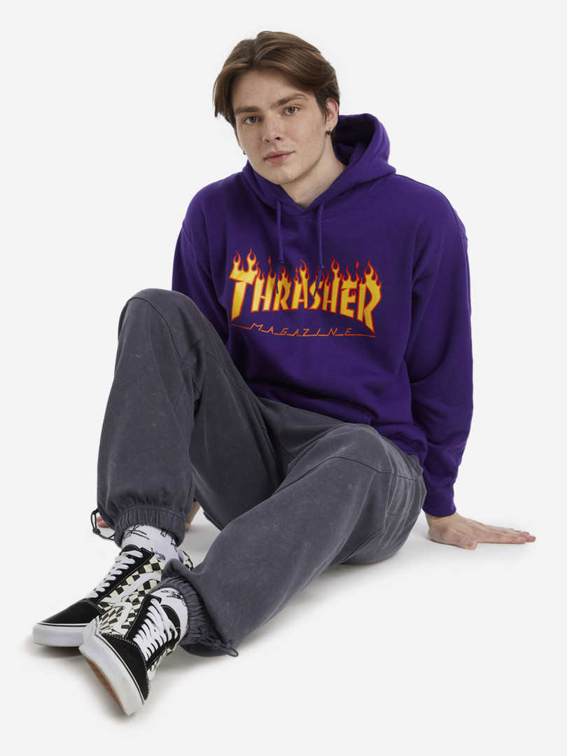 фото Худи мужская thrasher flame logo, фиолетовый