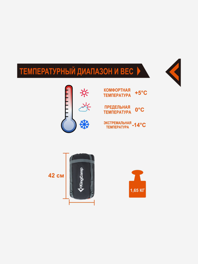 Спальный мешок KingCamp VALLEY 330 -4C, левый, оранжевый