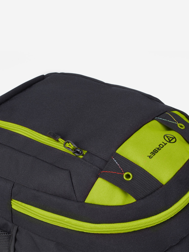Рюкзак TORBER CLASS X, черный с зеленой вставкой, 45 x 32 x 16 см +Мешок для сменной обуви в подарок
