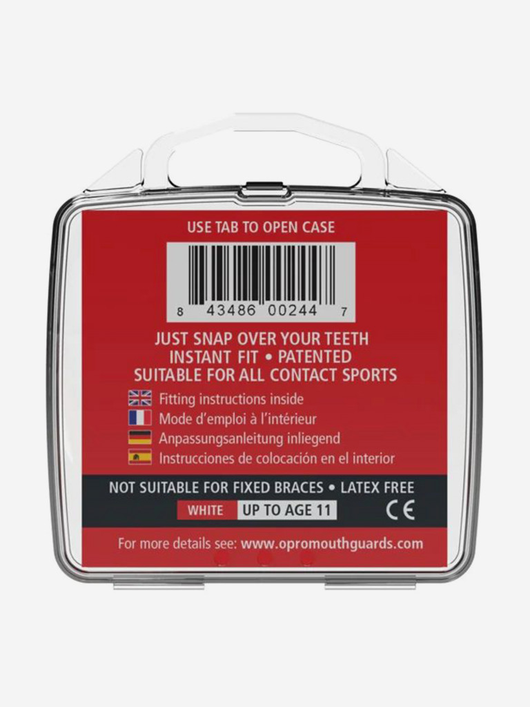 Детская боксерская капа, спортивная, однослойная защитная для зубов OPRO Snap-Fit - White