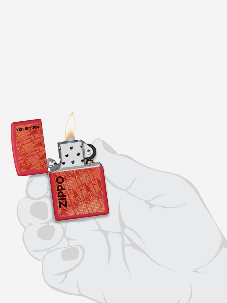 Зажигалка бензиновая ветроустойчивая Zippo Made in USA Design Red Matte