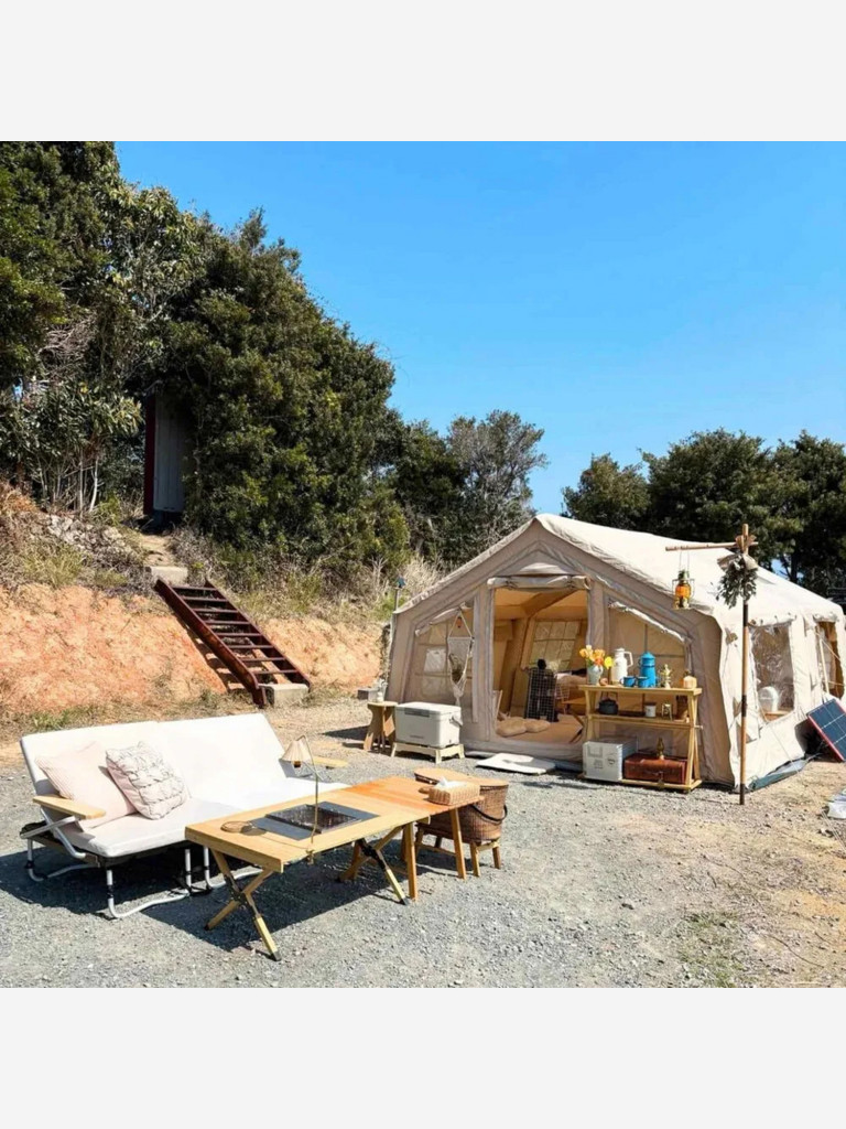 Надувная палатка Coody 17.28 Pro Beige, 17.2 м², 4–6 человек, 2 входа, дымоход