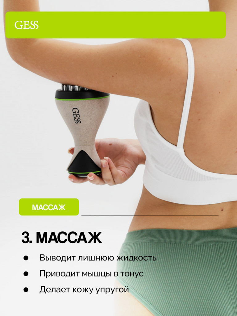 Массажер антицеллюлитный лимфодренажный для тела с миостимуляцией и прогревом GESS MIO, 3 режима, моделирующий массажер для тела, микротоки