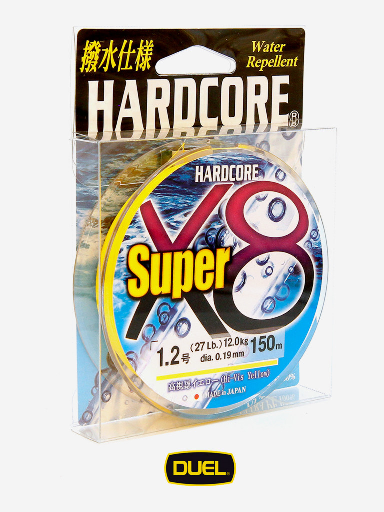 Плетеный шнур Duel Hardcore Super X8 hi-vis yellow 150 м #1.2 (0.19 мм) 12.0 кг