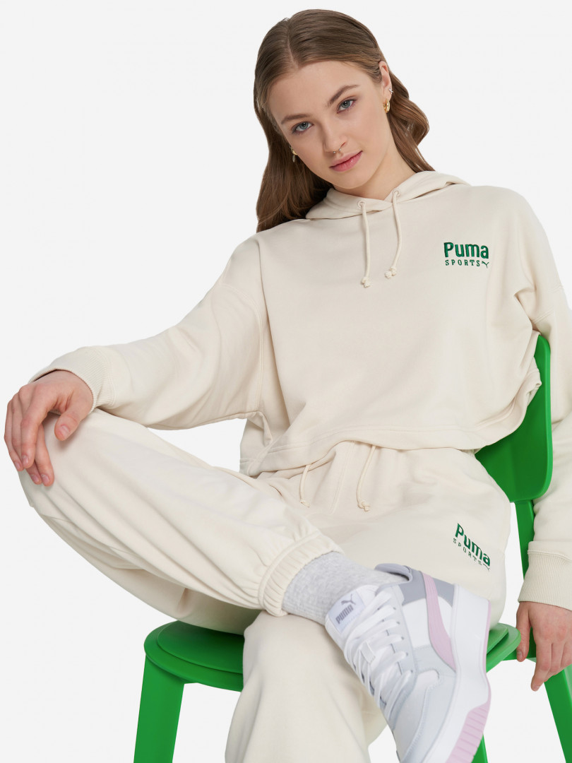 фото Худи женская puma team oversized, бежевый