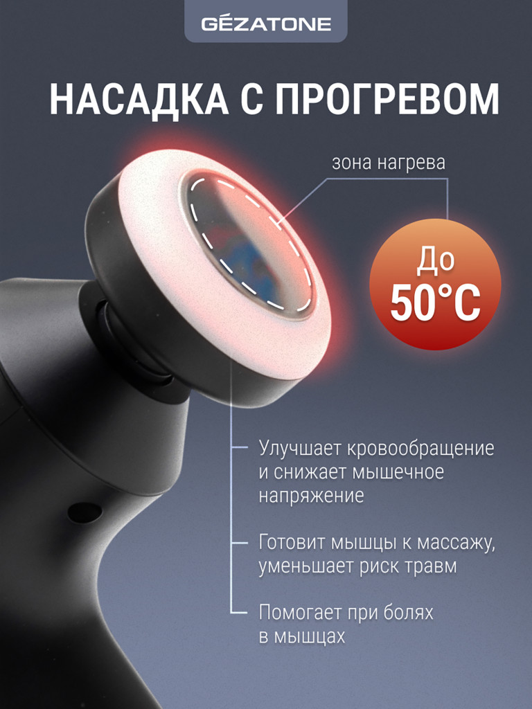 Перкуссионный массажер пистолет для тела Gezatone AMG140 7 насадок