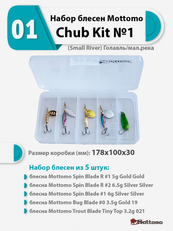 Набор блесен рыболовных для спиннинга Mottomo Chub Kit №1 (Small River) Голавль/мал.река