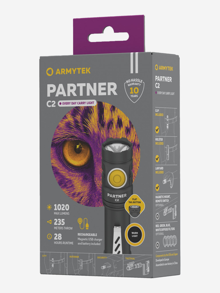 Фонарь ручной Armytek Partner C2 Magnet USB, теплый свет