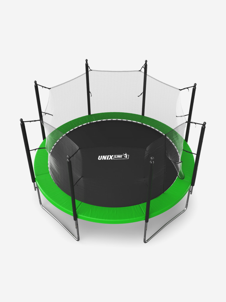 Батут каркасный UNIX Line Simple 12 ft Green с внутренней защитной сеткой, общий диаметр 366 см, до 150 кг