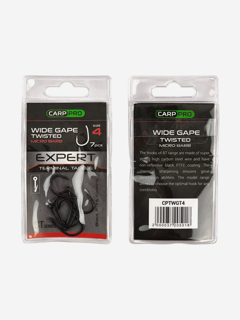Крючок CARP PRO Black Teflon Wide Gape Twisted №4 7шт