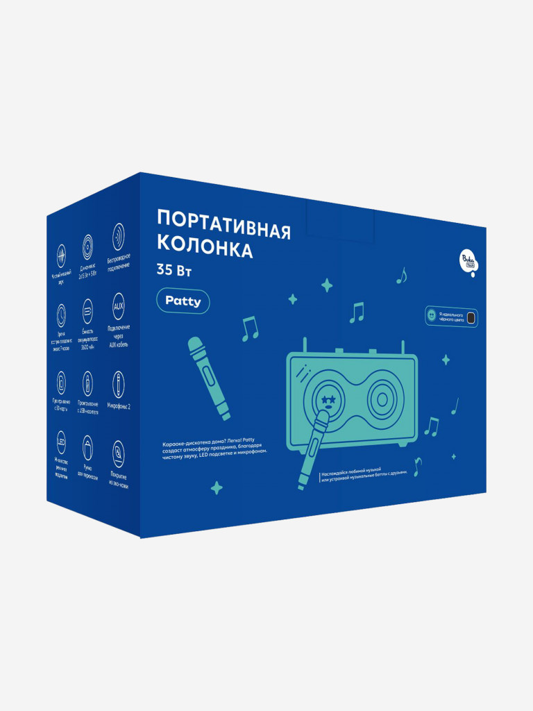 Беспроводная портативная колонка с двумя микрофонами BukaTech Patty Black, 35 Вт