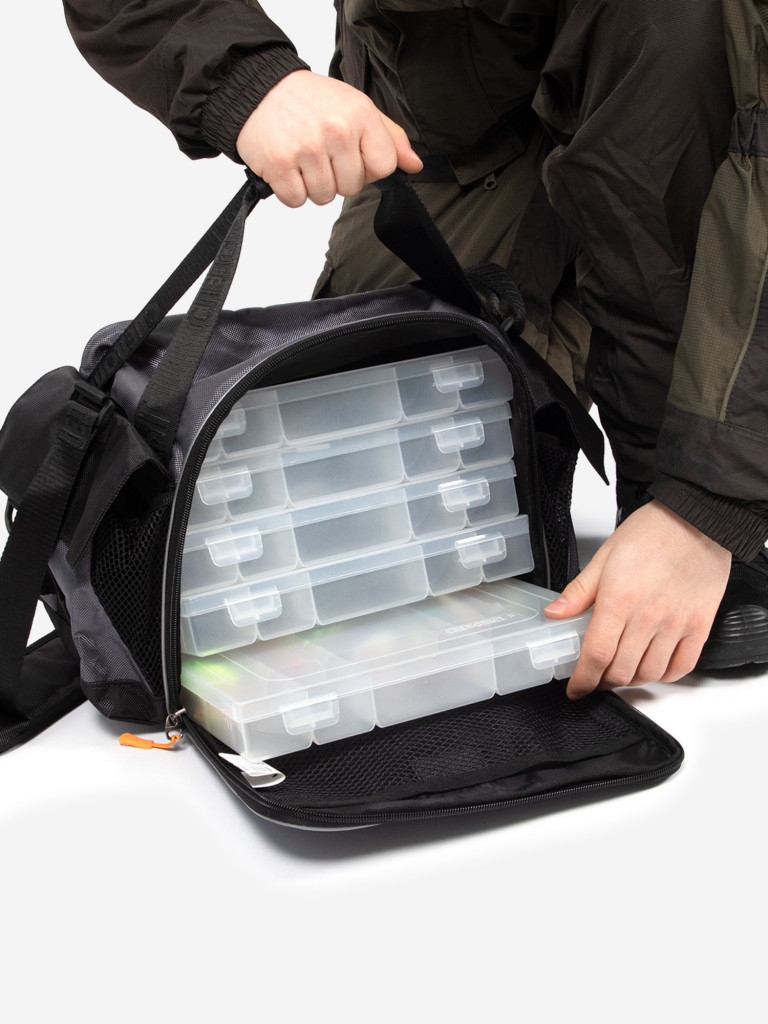 Сумка рыболовная Следопыт Lure Bag L, 40х25х21 см, цвет серый + 5 коробок Luno.