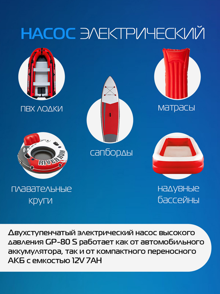 Электрический насос Marlin GP-80S для лодок пвх, сапбордов, матрасов, бассейнов