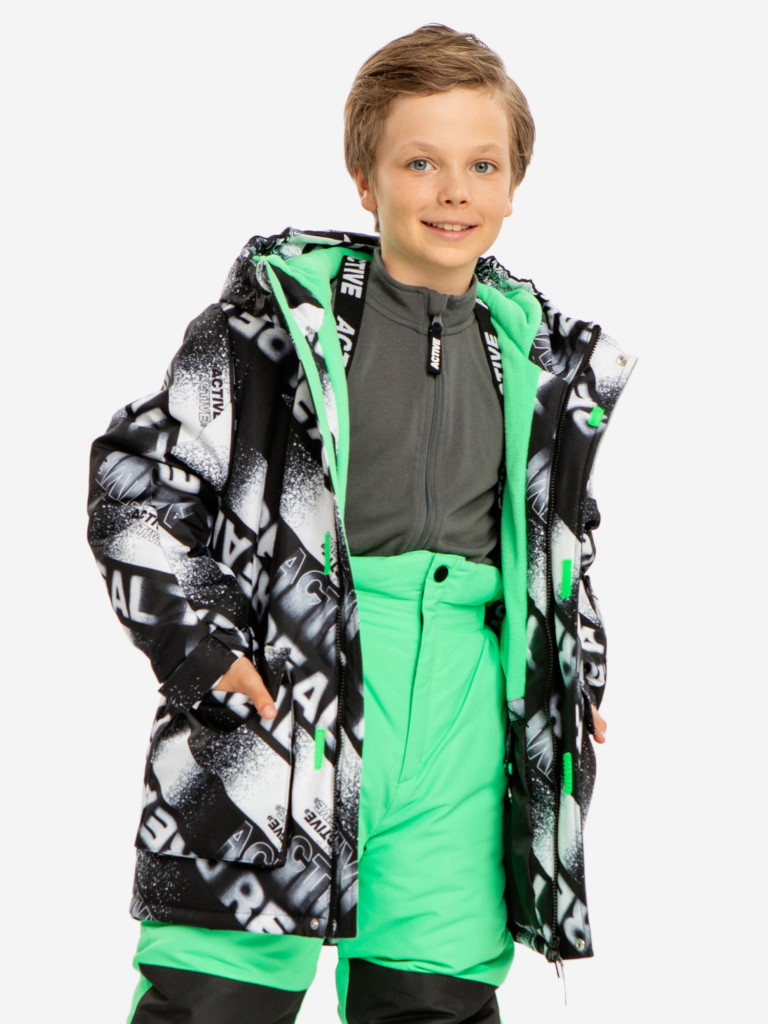 Пальто зимнее непромокаемое с капюшоном и вшитыми бретелями мультицвет для мальчика Button Blue