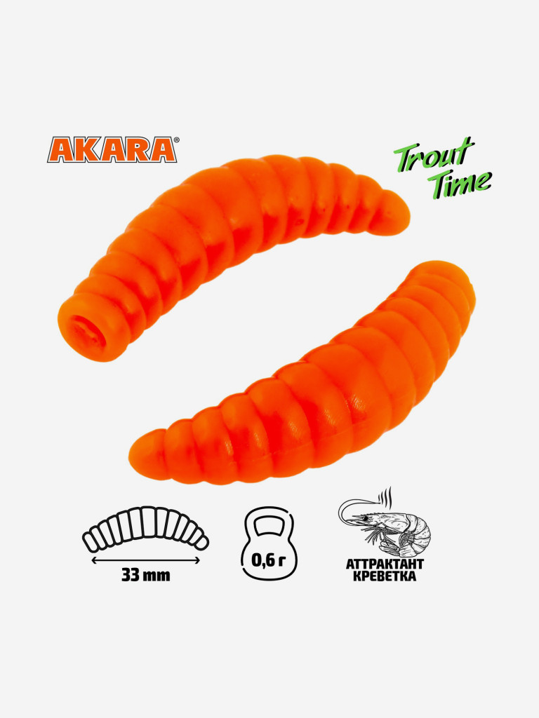Силиконовая приманка Akara Trout Time MAGGOT 1,3 Shrimp 100 (24 шт.)