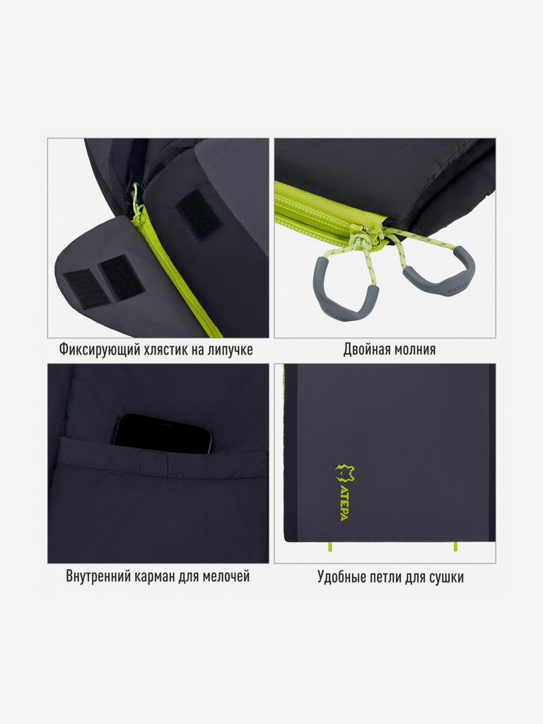 Спальный мешок KingCamp 2101 ROCKY 520L -4°С 230х90, -4°C, черный/графитовый правый