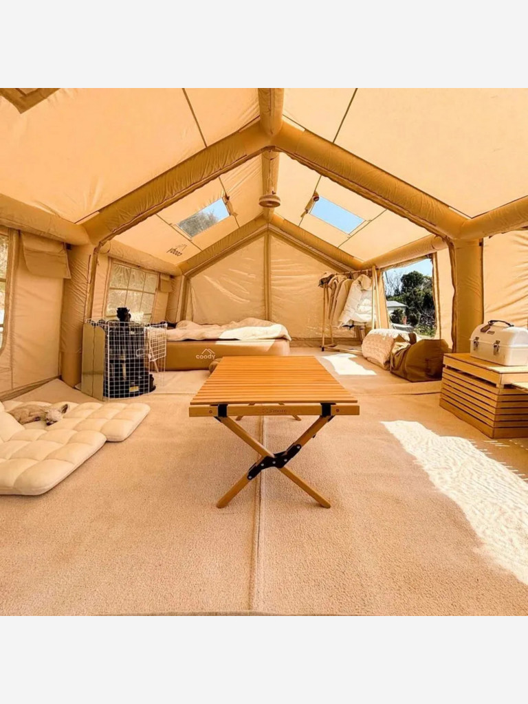 Надувная палатка Coody 17.28 Pro Beige, 17.2 м², 4–6 человек, 2 входа, дымоход