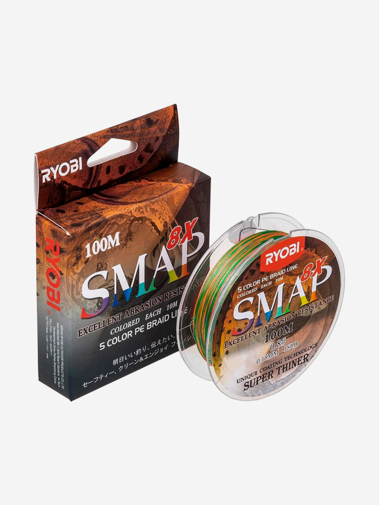 Шнур плетеный для рыбалки Ryobi SMAP PE8X, 100м, 0,148мм, 2кг, мультиколор