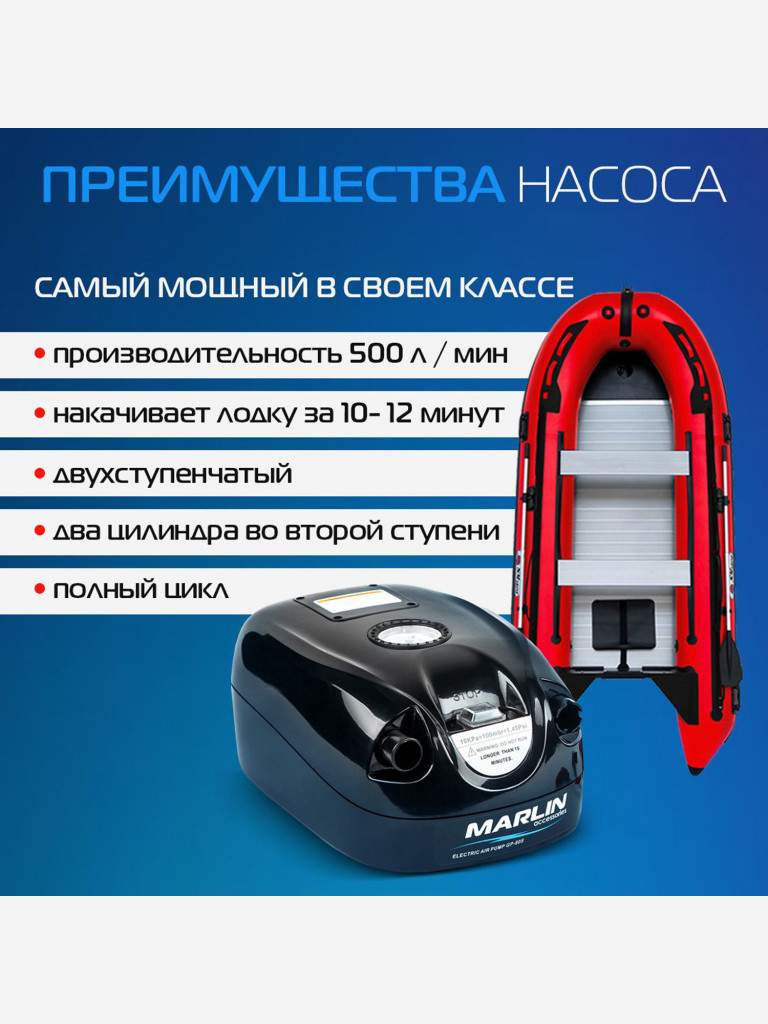 Электрический насос Marlin GP-80S для лодок пвх, сапбордов, матрасов, бассейнов
