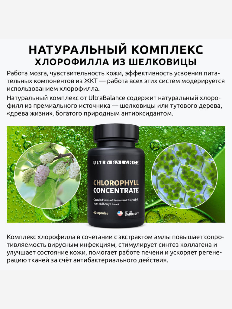 Хлорофилл концентрат UltraBalance витамины для снижения веса мужчин и женщин, 60 капсул