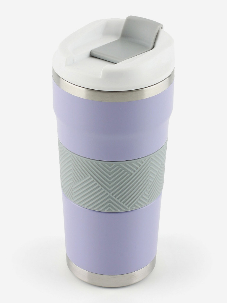 Термокружка женская 0,5л стальная СИБИРЬ "Лавандовые поля" с силиконовой вставкой серый