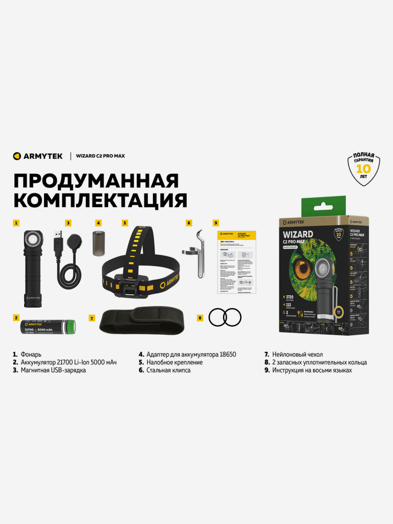 Фонарь налобный Armytek Wizard C2 Pro Max, теплый свет