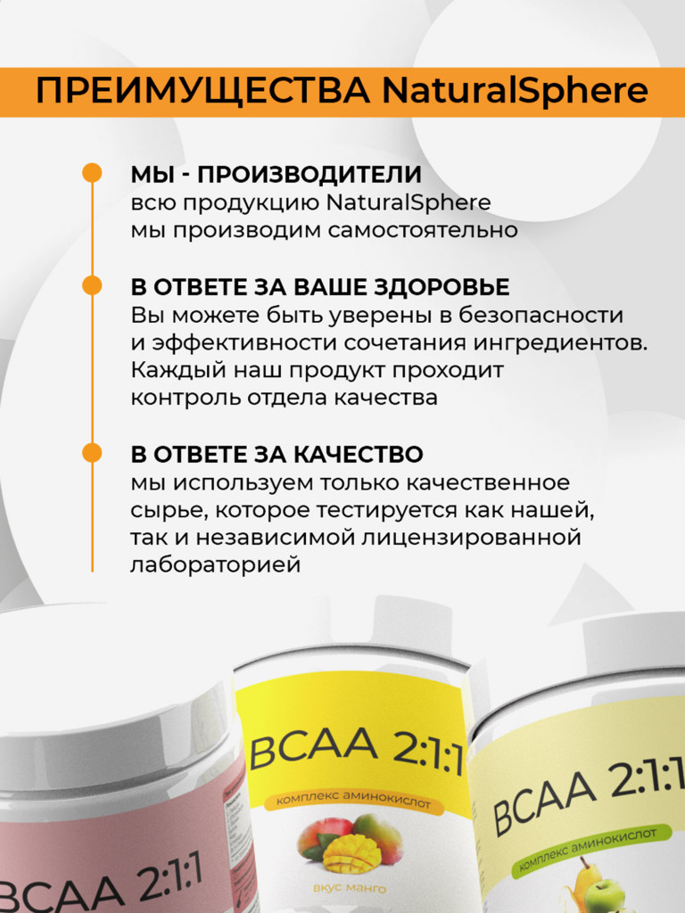 ВСАА 2:1:1, NATURALSPHERE, 180 г, апельсин