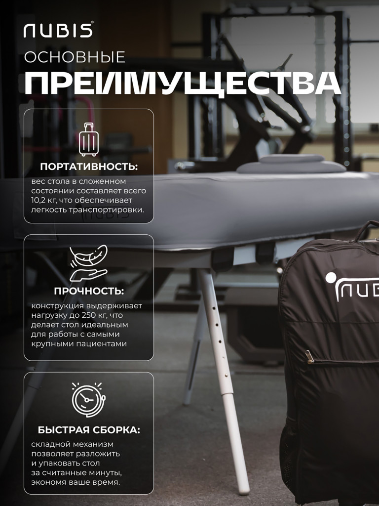 Переносной стол для массажа NUBIS PRO BLACK светло-серый 190 х 75 см с электрическим насосом