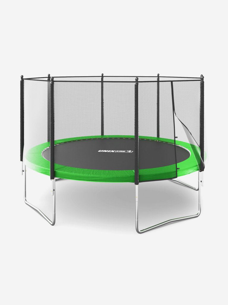 Батут каркасный UNIX Line Simple 12 ft Green с внешней защитной сеткой, общий диаметр 366 см, до 150 кг