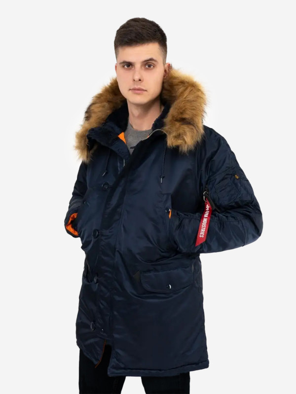 Парка зимняя мужская Slim Fit N-3B Alpha Industries синий/темно-синий цвет — купить за 29990 руб. со скидкой 38 %, отзывы в интернет-магазине Спортмастер