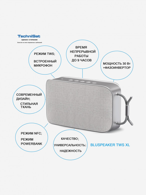 Cтильная мощная блютус колонка Technisat Bluspeaker TWS XL, 0001/9119, Германия