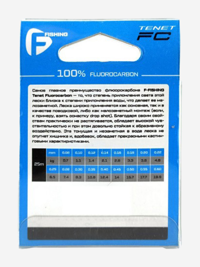 Леска Tenet Fluorocarbon F-FISHING 25м 0,08мм 0,7кг/1,5lb