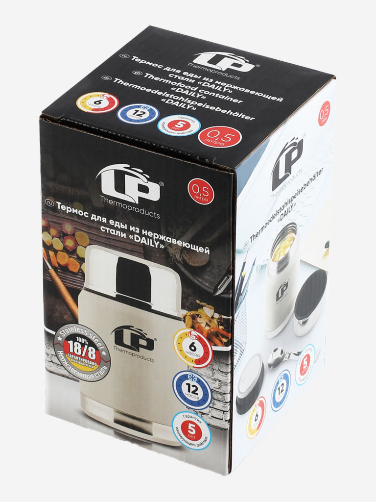 Термос для еды LP Thermoproducts Daily 0.5 л, с ложкой, серый
