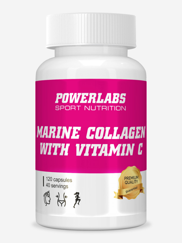 Морской коллаген с Гиалуроновой кислотой и Витамином С, Powerlabs, 120 капсул
