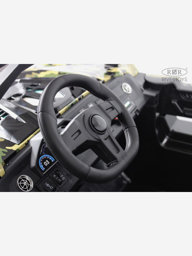 Детский электромобиль RIVERTOYS A707AA LUX NEW 4WD зеленый камуфляж