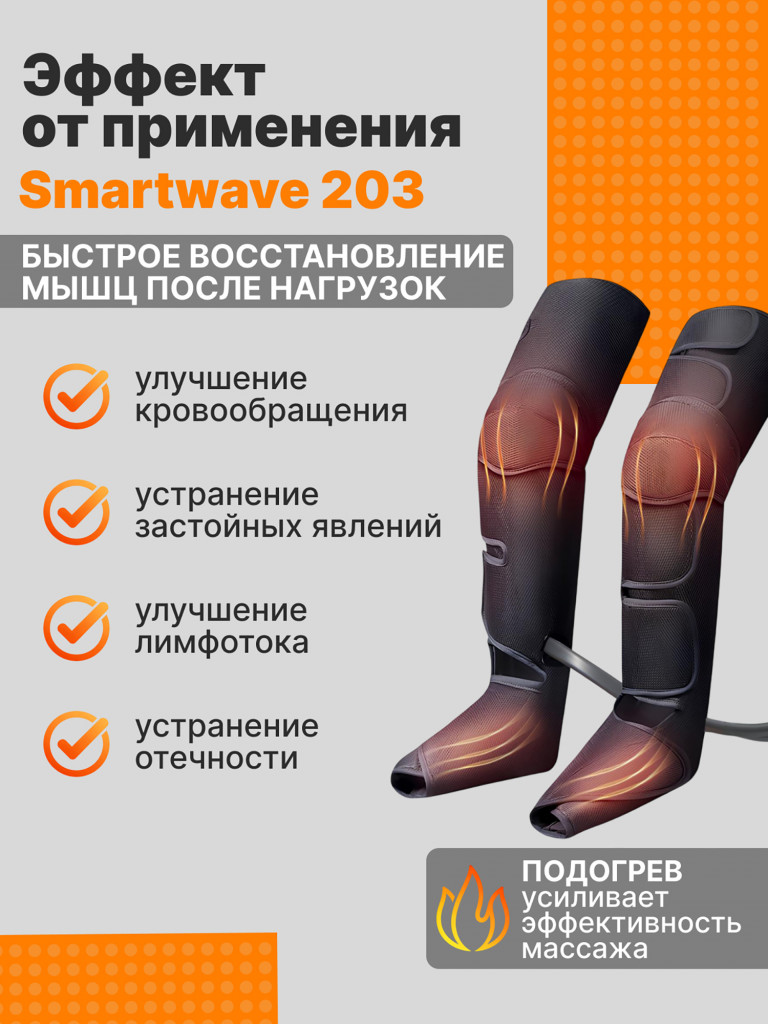 Массажер для ног и ступней SMARTWAVE 203 электрический, лимфодренажный / прессотерапия с инфракрасным прогревом