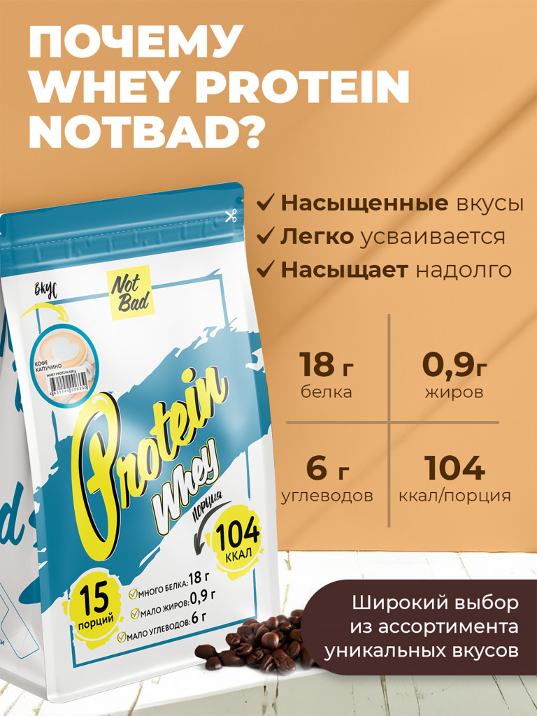 Протеин сывороточный, NotBad Whey Protein, 450 г, Кофе капучино