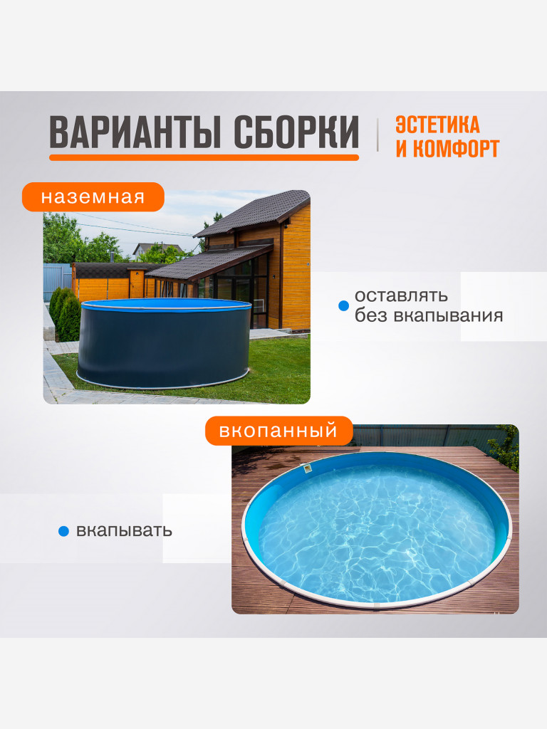 Бассейн круглый LARIMAR 350х125 см (серый RAL 7024, чаша 0,4 мм)