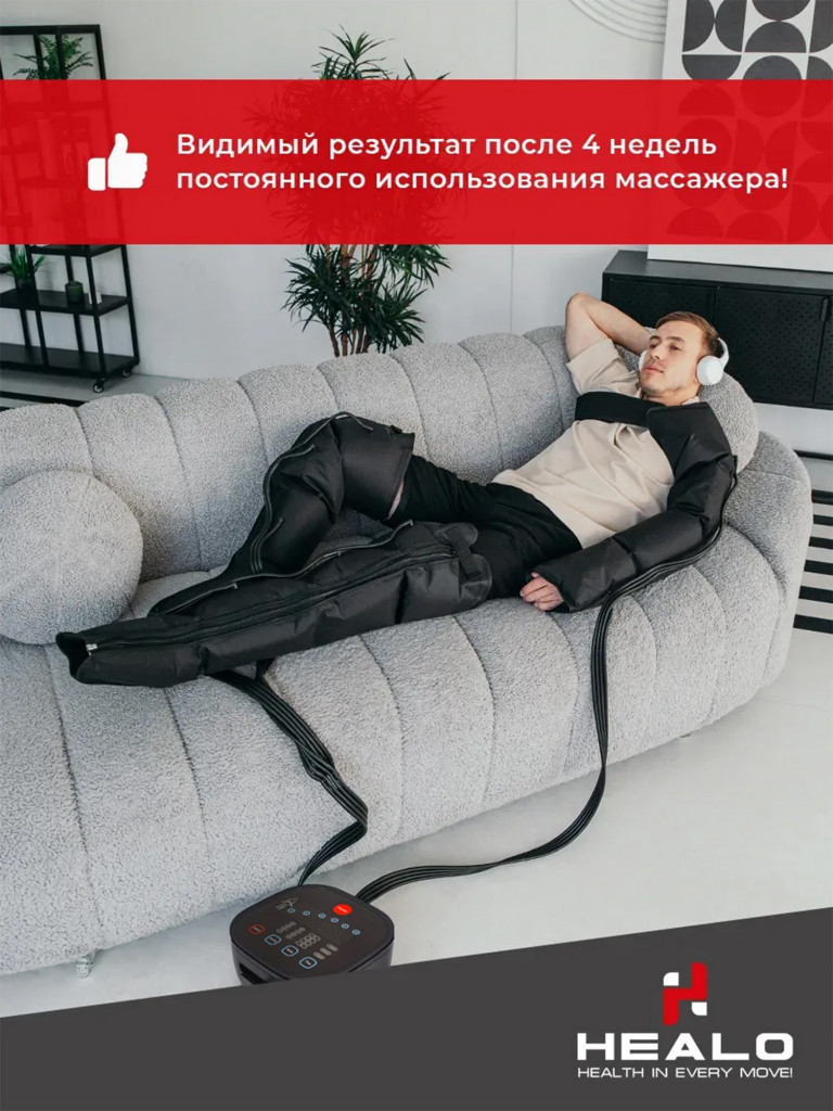 Лимфодренажный массажер для всего тела HEALO, рук, ног и талии, электрический, компрессионный аппарат для прессотерапии и лимфодренажа от отеков для тела СМ2731-М4 Lymphatic+