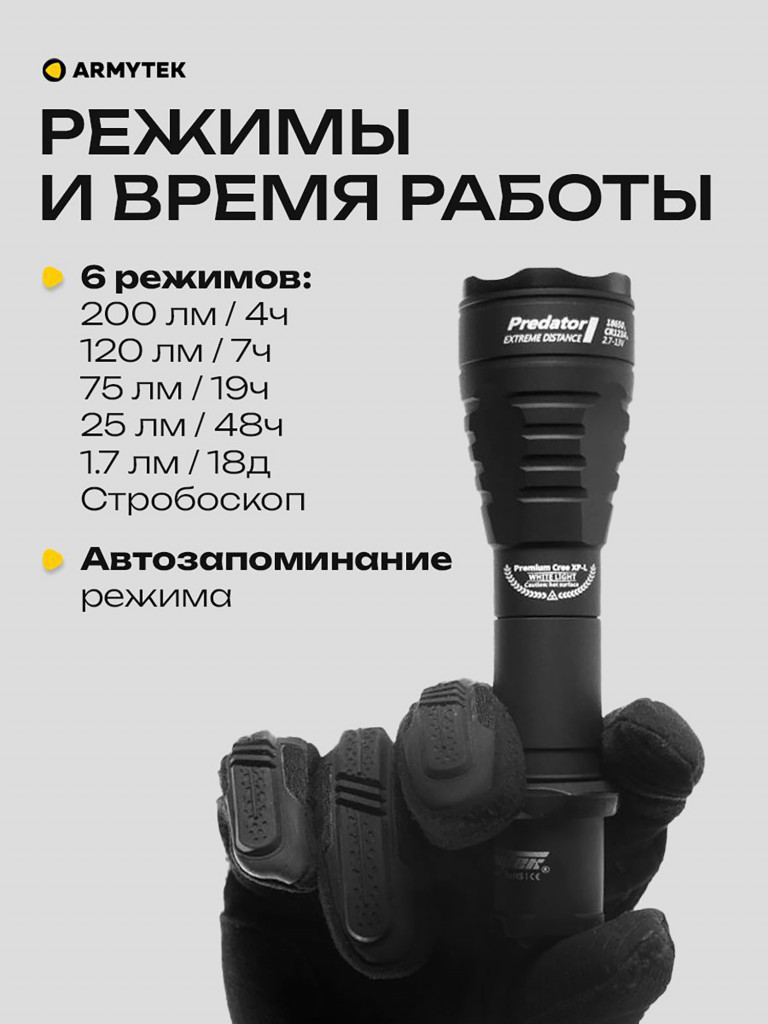 Подствольный фонарь для охоты Armytek Predator XP-E2, зеленый свет, до 297м