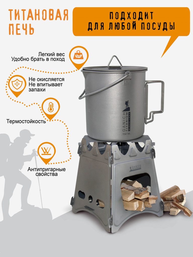 Титановая печка щепочница складная