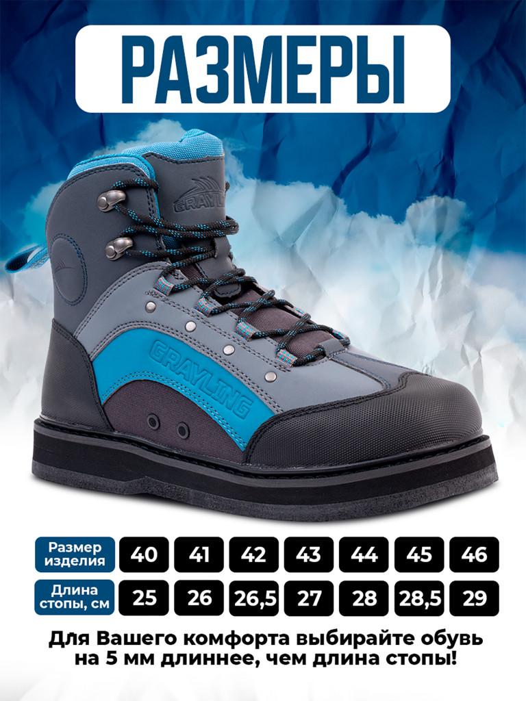 Ботинки Рыбацкие забродные мужские GRAYLING Octopus(Октопус), войлок, серый/синий