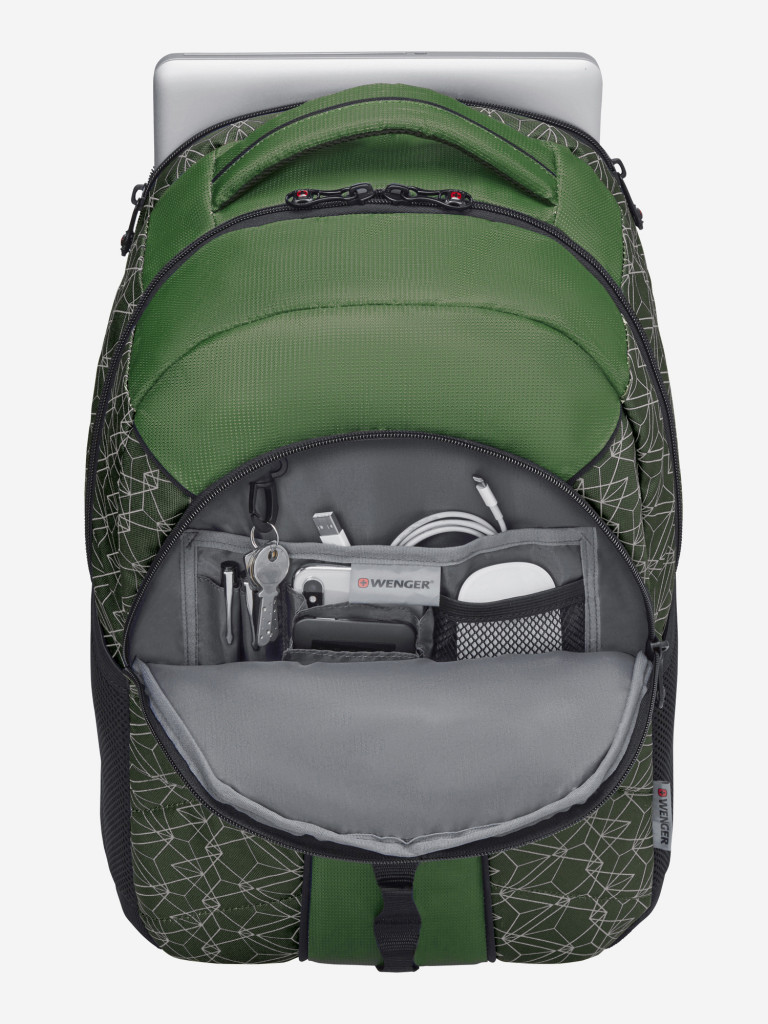Рюкзак WENGER Sun 16'', зеленый со светоотражающим принтом, полиэстер, 35x27x47 см, 27 л