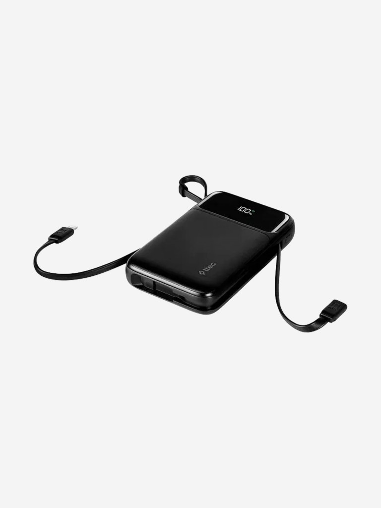 Внешний аккумулятор портативный TTEC ReCharger Pro LCD 10.000mAh PD 22.5W USB-A/USB-C with Lightning/USB-C Built-in Cable Powerbank со встроенным кабелем. Цвет: черный
