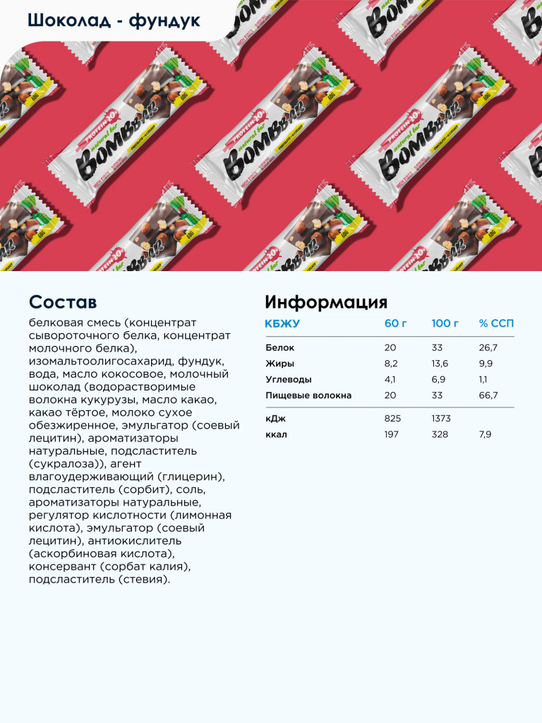Протеиновые батончики 20 шт. Bombbar ассорти №3, 60г. х 20 шт.