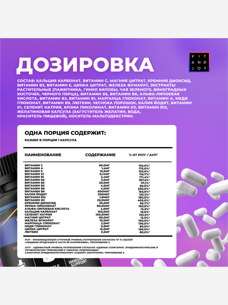 Витамины для мужчин в капсулах FIT AND JOY комплекс мультивитаминов БАД