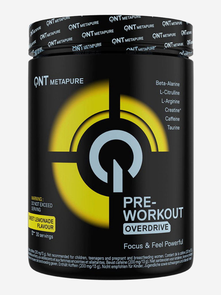 Предтренировочный комплекс, Креатин, Бета Аланин, QNT Metapure Pre-Workout Overdrive 390г, Лимонад.