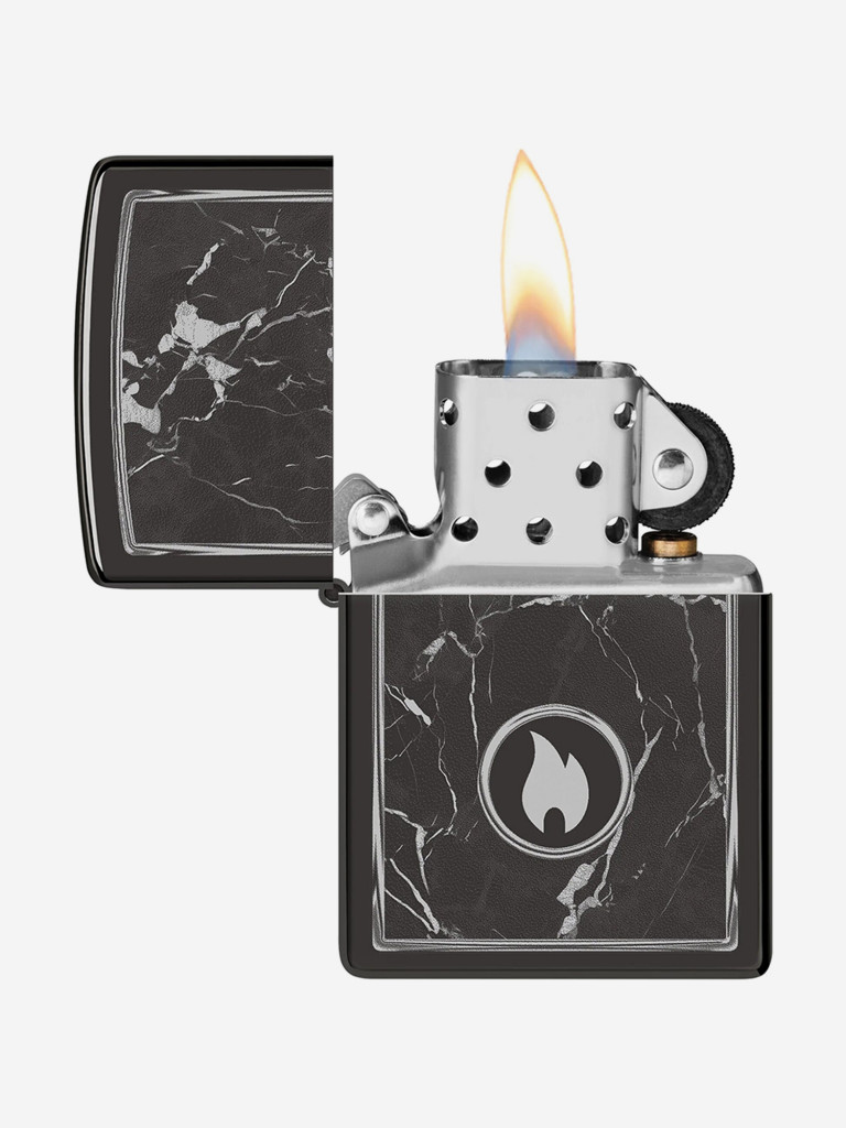 Зажигалка бензиновая ветроустойчивая Zippo Marble Flame High Polish Black